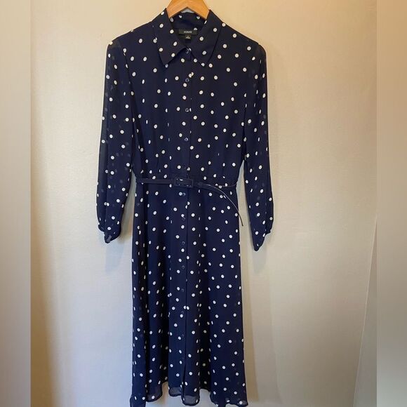 Navy Polka Dot Shirt Dress - Picture 1 of 8